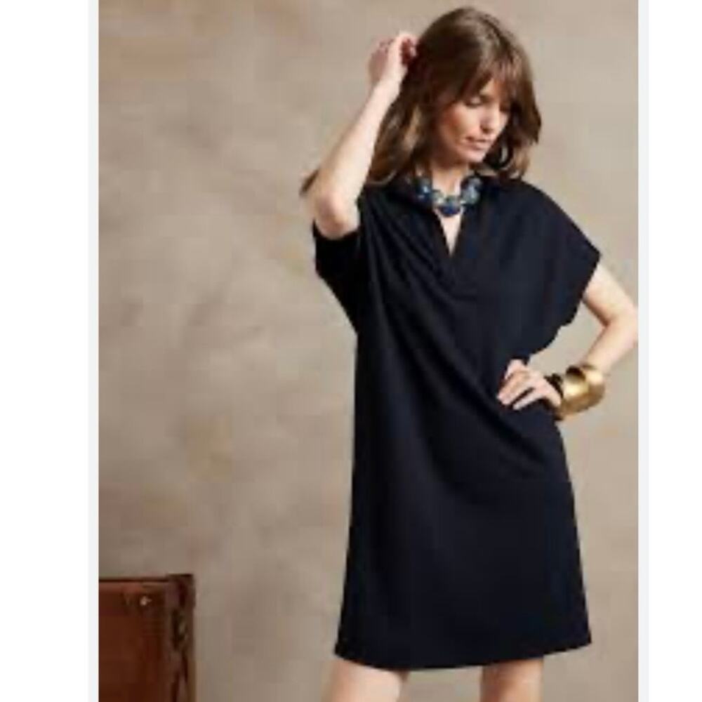 Banana Republic Womens Black Factory V Neck Ruffled Bell Sleeve Shift Dress Sz 8